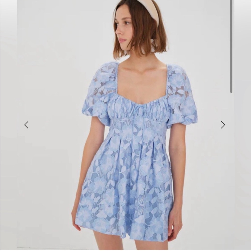 For Love And Lemons Light Blue Lace Honey Mini Dress size L NWT